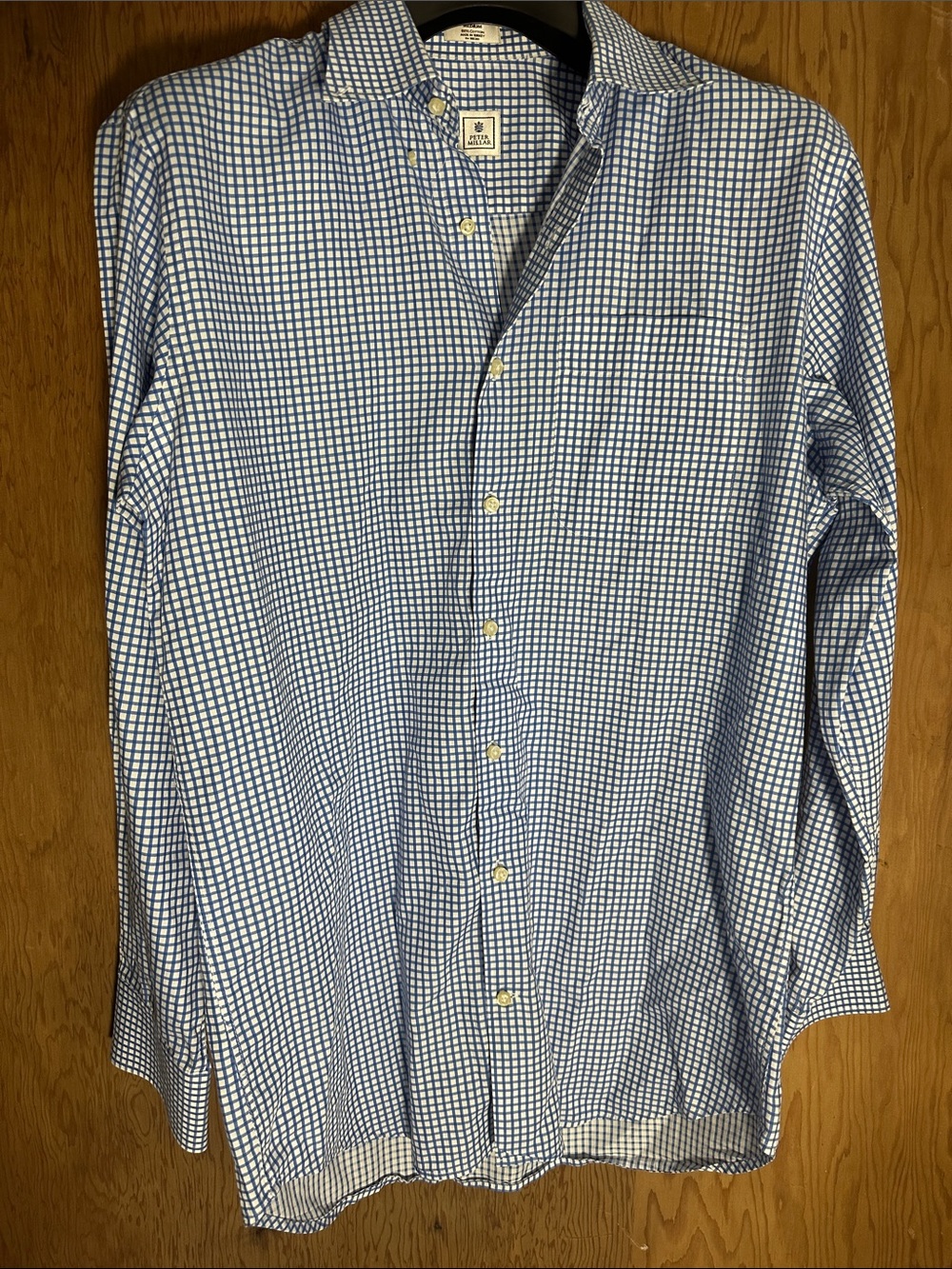 Peter Millar Blue and White Windowpane Button-Down Shirt